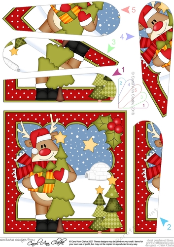 Christmas Rudolph brings home the Christmas Tree Fan Pyramage Topper