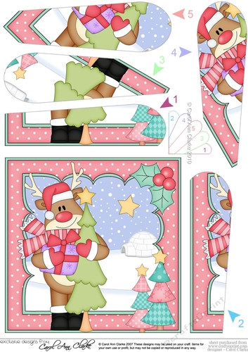Christmas Rudolph brings home the Christmas Tree Fan Pyramage Topper