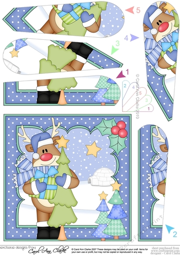 Christmas Rudolph brings home the Christmas Tree Fan Pyramage Topper