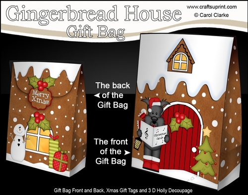 3D Christmas Hamish Scottie Dog is Carol Singing at the Gingerbread House Gift Bag Mini Kit