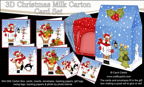 3D Christmas Rudolph Cards in a Mini Milk Carton Bumper Kit