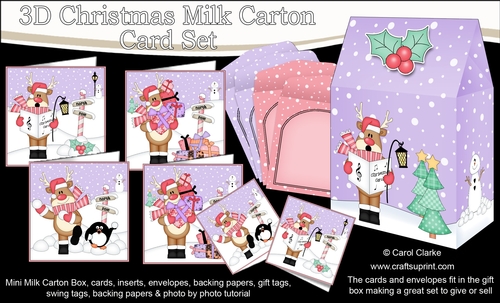 3D Christmas Rudolph Cards in a Mini Milk Carton Bumper Kit