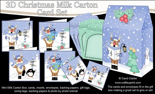 3D Christmas Rudolph Cards in a Mini Milk Carton Bumper Kit