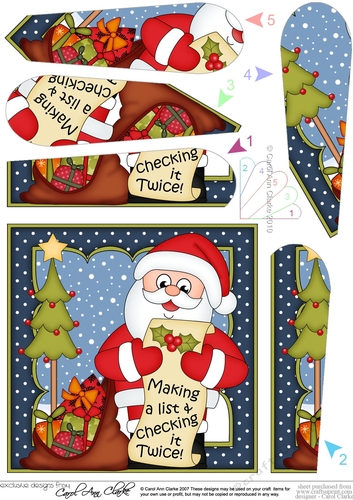 Christmas Santa is Checking His List Fan Pyramage Topper