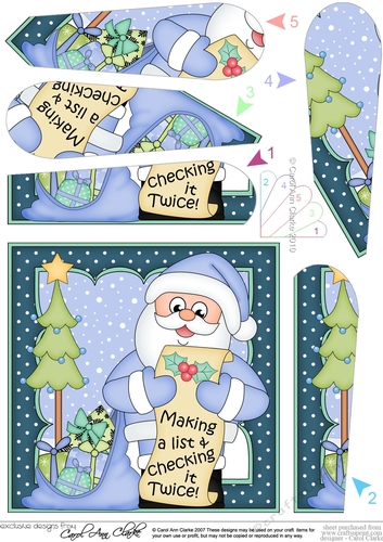 Christmas Santa is Checking His List Fan Pyramage Topper