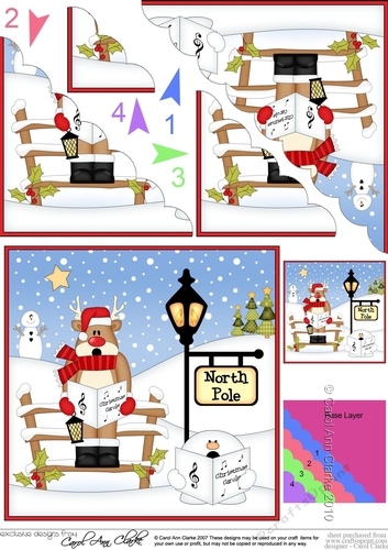 Christmas Rudolph is Carol Singing at the North Pole Scalloped Corner Stacker