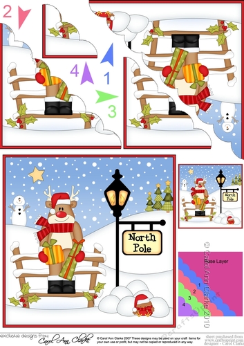 Christmas Rudolph is delivering Presents at the North Pole Scalloped Corner Stacker