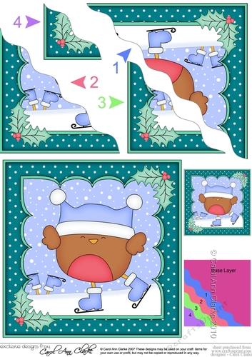 Christmas Bobbin Robin goes Skating Wavy Corner side stacker Topper