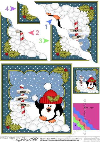 Christmas Pip Penguin has a Snowball Fight Wavy Corner side stacker Topper