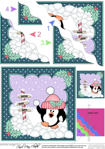 Christmas Pip Penguin has a Snowball Fight Wavy Corner side stacker Topper