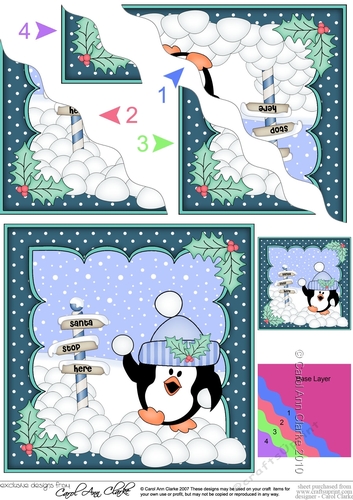 Christmas Pip Penguin has a Snowball Fight Wavy Corner side stacker Topper