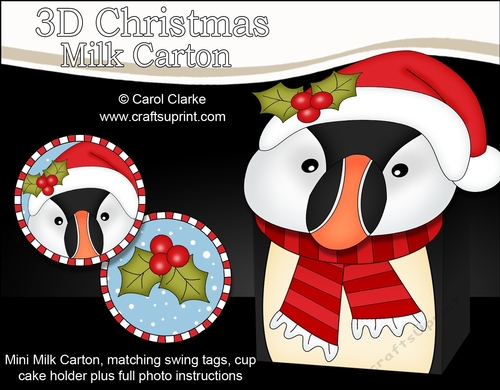 3D Christmas Little Puffin Pilchard Milk Carton Gift or Treat Box