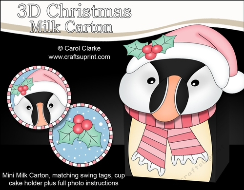 3D Christmas Little Puffin Minnow Milk Carton Gift or Treat Box