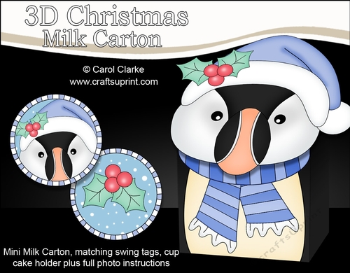 3D Christmas Little Puffin Minnow Milk Carton Gift or Treat Box