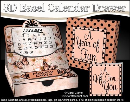 3D Everlasting Easel Calendar Drawer Gift Set - Flowers & Butterflies