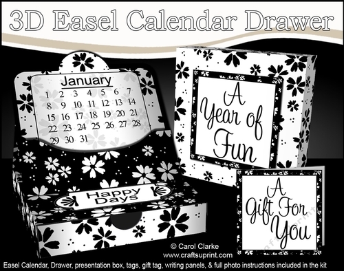 3D Everlasting Easel Calendar Drawer Gift Set - Black & White Ditsy Daisy