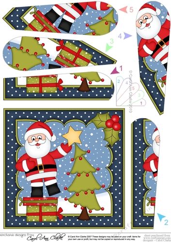 Christmas Santa adds the Star to the Christmas Tree Fan Pyramage Topper