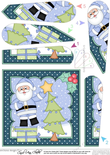 Christmas Santa adds the Star to the Christmas Tree Fan Pyramage Topper