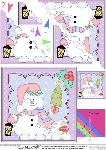 Christmas Snowman Oli has a Christmas Tree Scallop Corner side stacker Topper