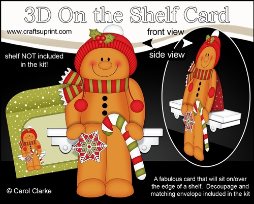 3D On the Shelf Card Kit - Christmas Gingerbread Man Jinge has a Candy Cane & Star