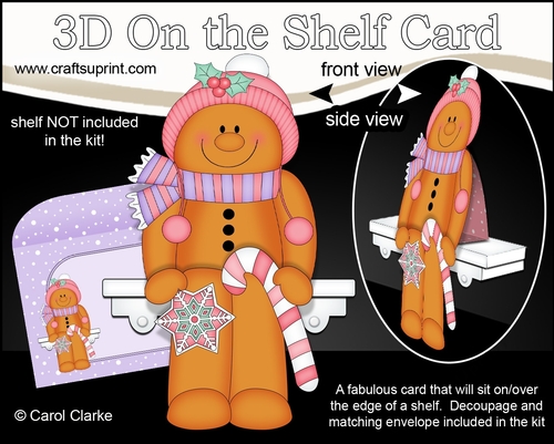 3D On the Shelf Card Kit - Christmas Gingerbread Man Jinge has a Candy Cane & Star