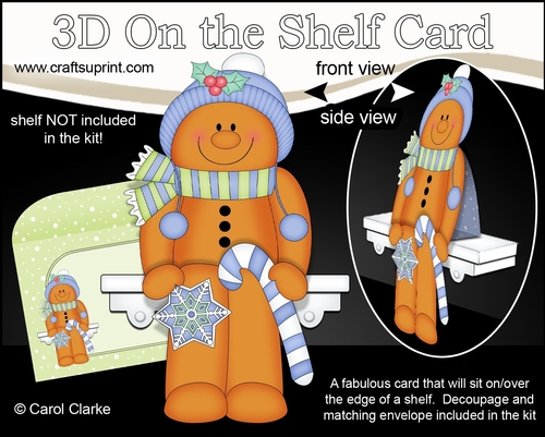 3D On the Shelf Card Kit - Christmas Gingerbread Man Jinge has a Candy Cane & Star