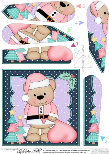 Christmas Livvy Bear has a sack of presents to deliver Fan Pyramage Topper