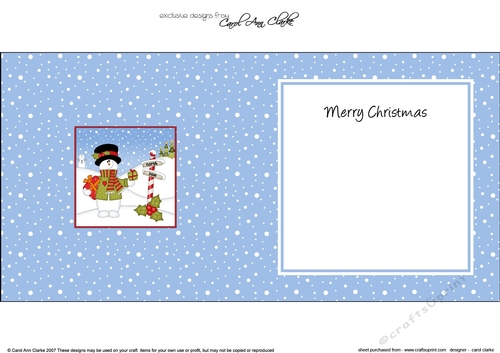Christmas Snowman Roi has presents at the North Pole insert square landscape