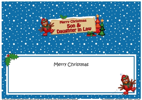 large DL Christmas SON & DAUGHTER IN LAW Robin Signpost insert