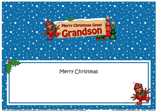large DL Christmas GREAT GRANDSON Robin Signpost insert
