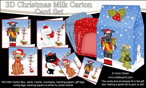 3D Christmas Cats & Dogs Cards in a Mini Milk Carton Bumper Kit