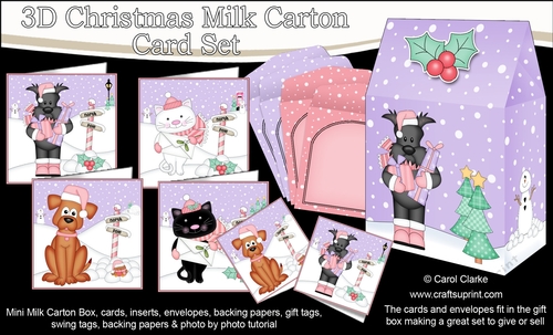 3D Christmas Cats & Dogs Cards in a Mini Milk Carton Bumper Kit