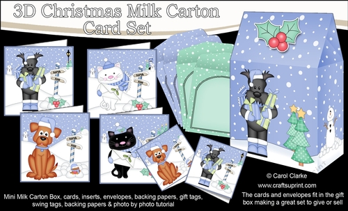 3D Christmas Cats & Dogs Cards in a Mini Milk Carton Bumper Kit