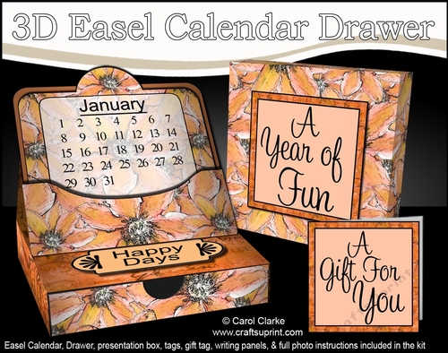 3D Everlasting Easel Calendar Drawer Gift Set - Clematis
