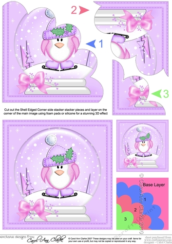 Christmas Snowglobe Pip Penguin goes Skating Shell Edged Corner Stacker