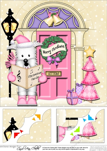 8 x 8 Christmas Door Jock Westie Dog goes Carol Singing Scalloped Corner Topper