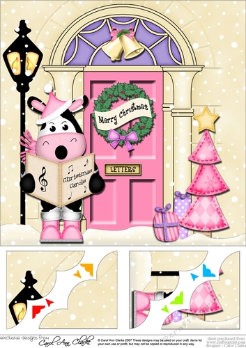 8 x 8 Christmas Door Milly Moo Cow goes Carol Singing Scalloped Corner Topper