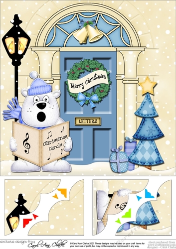 8 x 8 Christmas Door Ben Polar Bear goes Carol Singing Scalloped Corner Topper