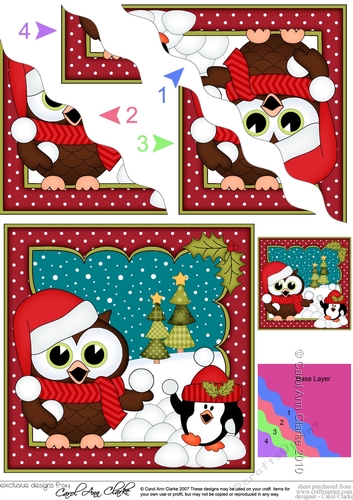 Christmas Little Hoot Owl has a Snowball Fight with Pip Penguin Wavy Corner side stacker Topper