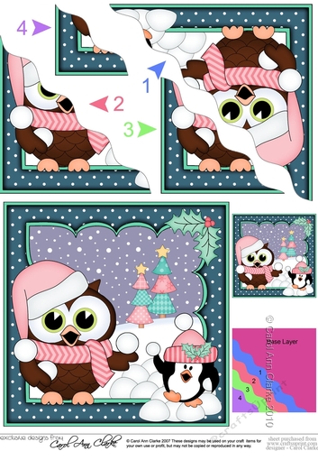 Christmas Little Hoot Owl has a Snowball Fight with Pip Penguin Wavy Corner side stacker Topper