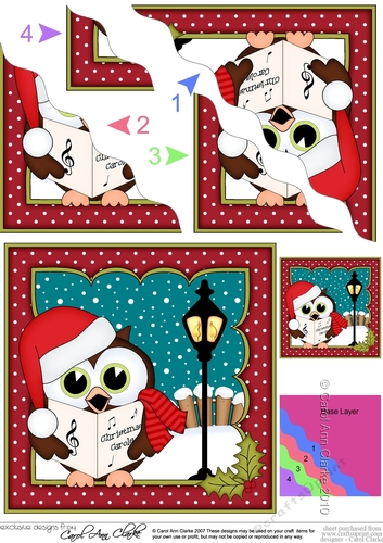 Christmas Little Hoot Owl goes Carol Singing Wavy Corner side stacker Topper
