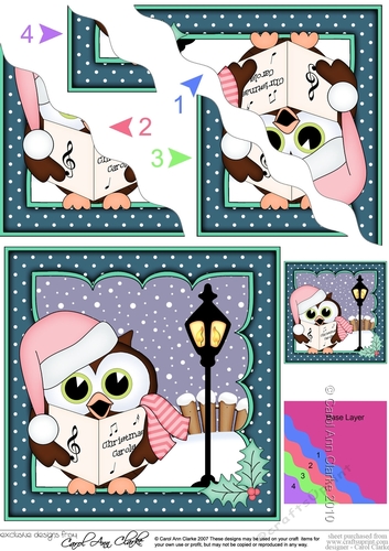 Christmas Little Hoot Owl goes Carol Singing Wavy Corner side stacker Topper