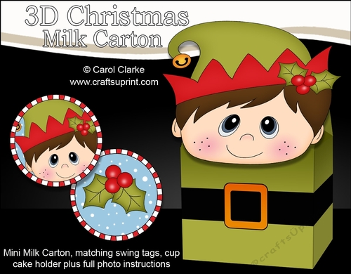 3D Christmas Little Boy Elf Milk Carton Gift or Treat Box