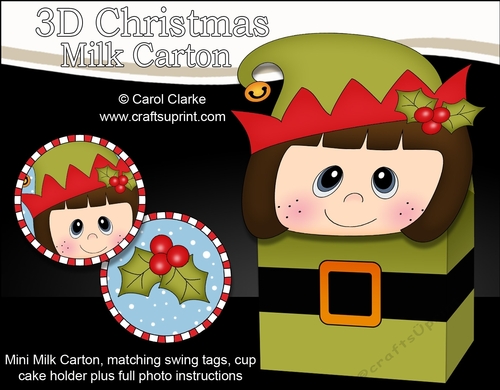 3D Christmas Little Girl Elf Milk Carton Gift or Treat Box