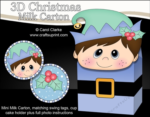 3D Christmas Little Boy Elf Milk Carton Gift or Treat Box