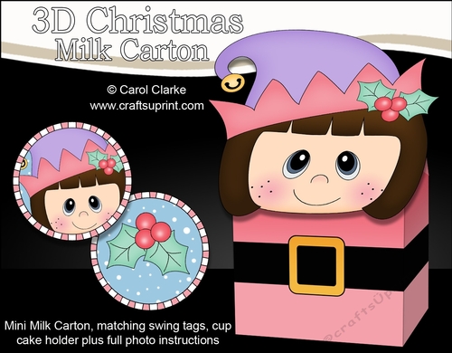 3D Christmas Little Girl Elf Milk Carton Gift or Treat Box
