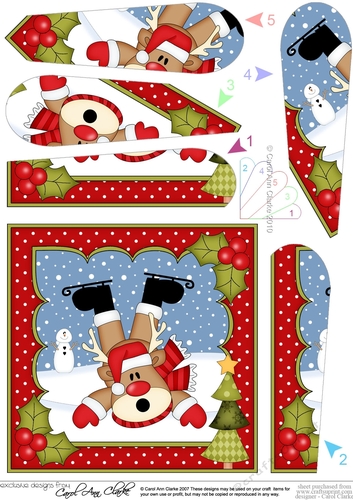Christmas OOps Rudolph goes Ice Skating Fan Pyramage Topper