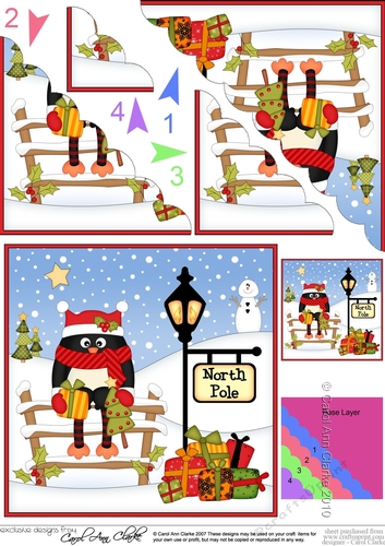 Christmas Pip Penguin is delivering Presents at the North Pole Scalloped Corner Stacker