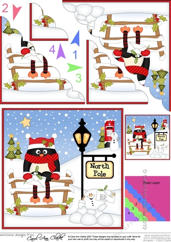 Christmas Pip Penguin & Snowball Sam are posting letters to Santa at the North Pole Scalloped Corner Stacker