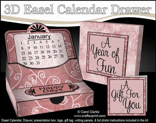 3D Everlasting Easel Calendar Drawer Gift Set - Elegant Swirls